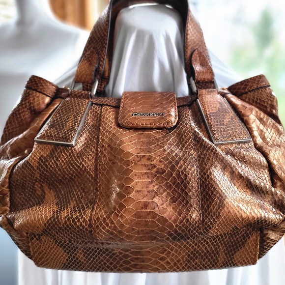 Calvin Klein | Bags | Calvin Klein Copper Bronze Python Satchel Boho ...